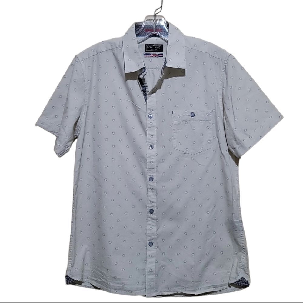Lon Nyc  Cream and Blue Short-Sleeve Shirt Sz Medium